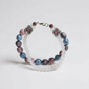 Handcrafted Pink Ocean Jasper Nugget Bracelet Double Strand With Pink Rondelles